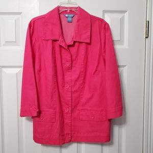 Koret womens pink blazer jacket 74% cotton faux pockets 3/4 sleeves new XL
